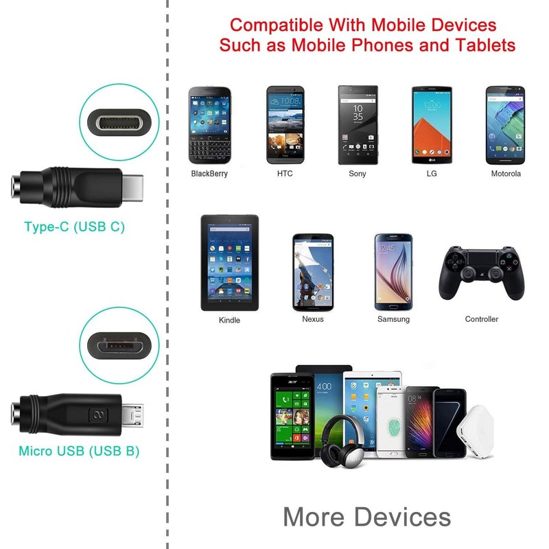 Universal USB to DC 5.5x2.1mm Power Cable w/8 Connector Tips Type-C Micro gallery
