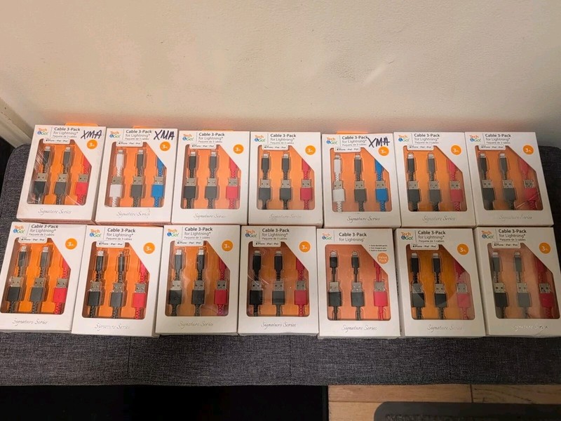 (3-Pk) Tech & Go Fast Charging Cable iPhone iPad iPod Signature Series Lot Of 12