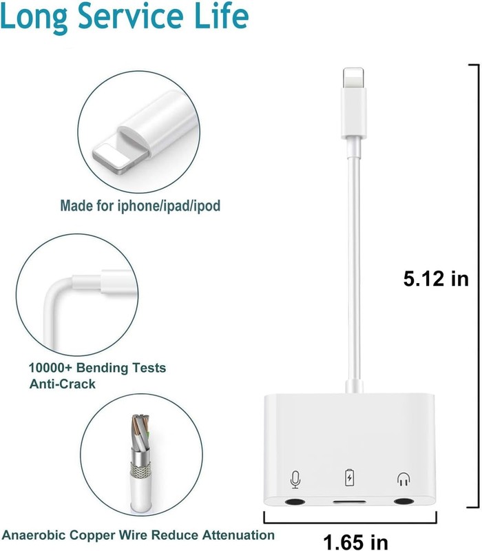 iPhone Microphone Adapter for Live-Streaming Lightening to & White gallery