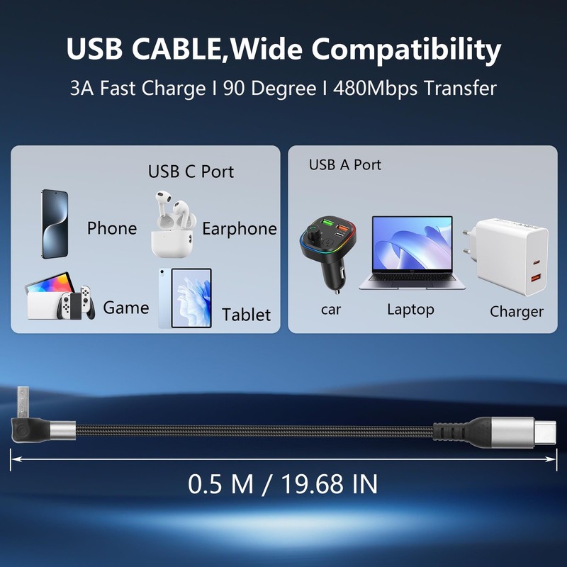 JSADZKJ 90 Degree USB to Type C Cable 6A Fast Charging A C 50 cm gallery