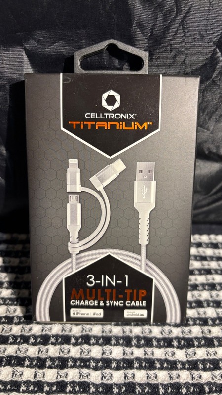 Celltronix Titanium 3 in 1 Charging Cable USB-A to USB-C Micro 4ft