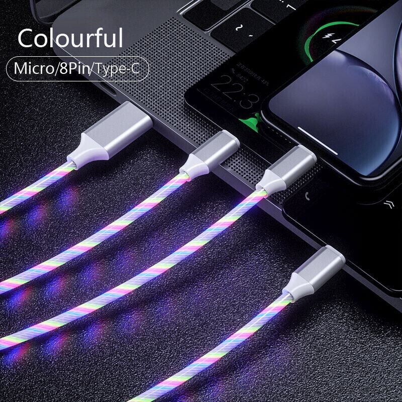3PCS 3 in 1 LED Light Fast Charging Charger Cable USB For iPhone Android Type C gallery