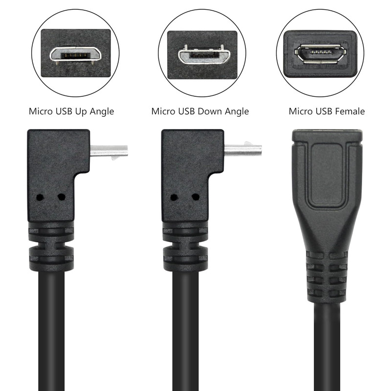 Short Micro USB Extension Cable 9Inch, 90 Degree up & down Angle Micro USB Ma…