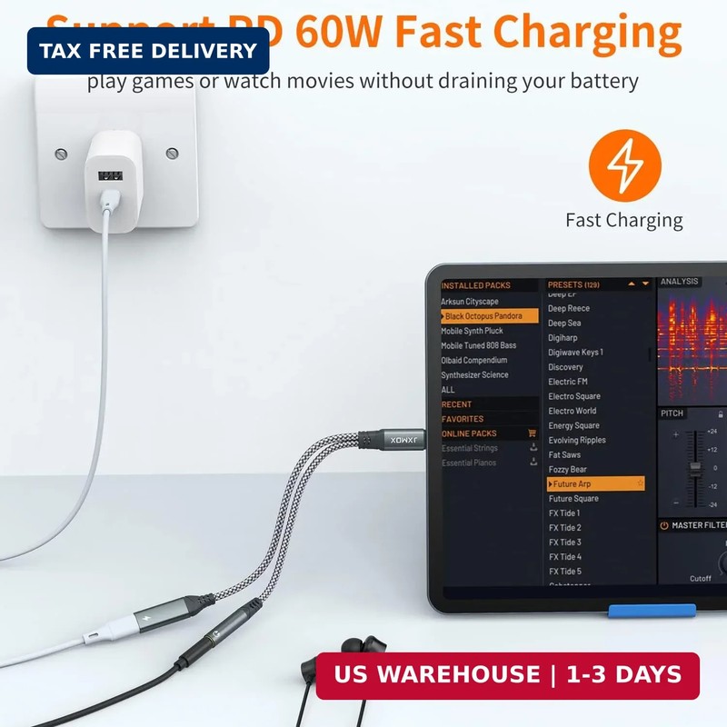 USB C to 3.5mm Headphone and Charger Adapter, 2-in-1 USB Type C to Aux Jack Dong gallery