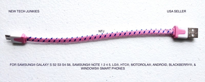 SHORT 8″ Flat braided MICRO B USB DATA Charger Cable for galaxy s6+ edge s7 note