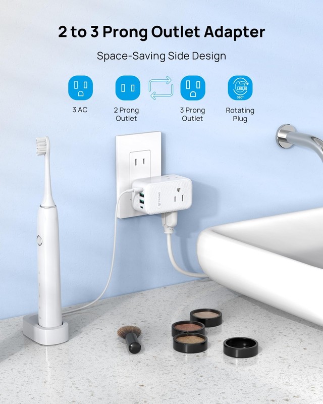 2-Pack 3-Prong Outlet Adapter with USB-C | 360° Rotating Plug, Travel Plug for U gallery