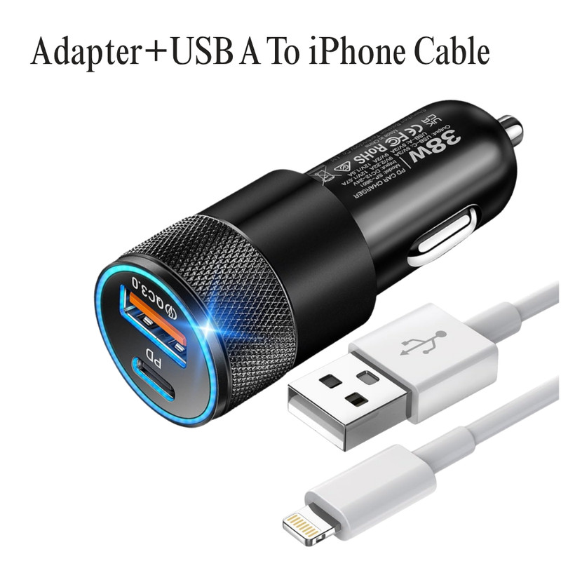 38W PD Type C QC USB A Adapter Car Fast Charger For iPhone 14 13 12 11 Cable Lot gallery