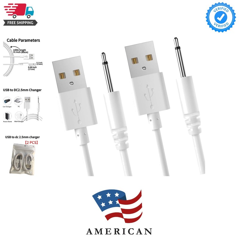 2 Pack DC 2.5mm Fast Charger 2.7Ft Replacement USB Charging Cable Set,Compati…