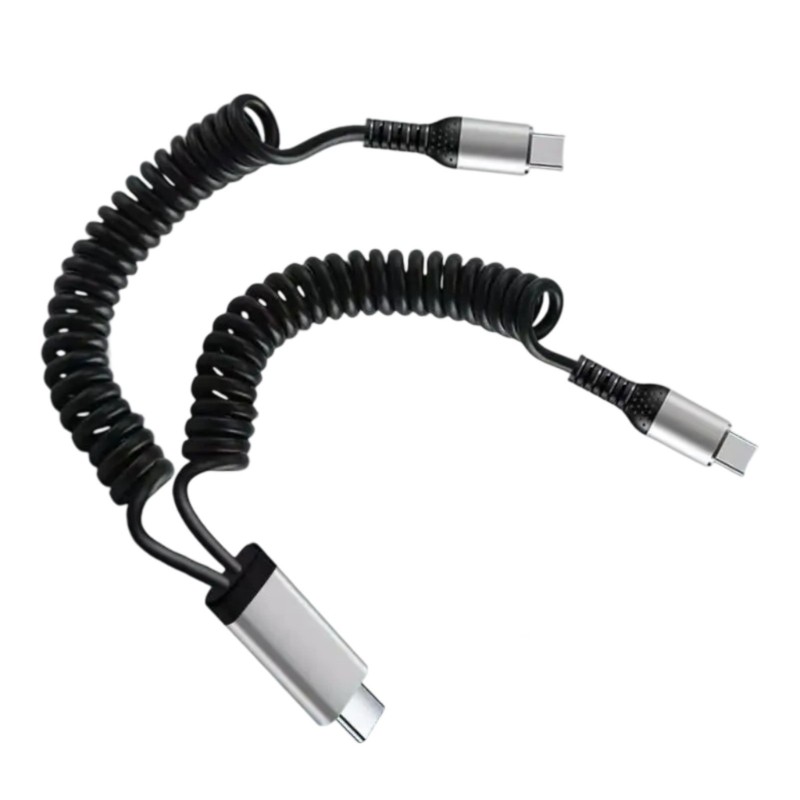 2 in 1 Stretchable Spring Data Cable USB A + Type C Super Fast Charging Cable gallery
