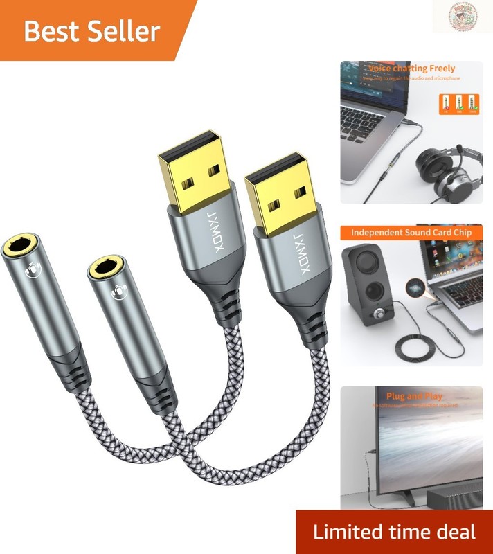 Durable USB to 3.5mm Audio Adapter 2-Piece Set – Ideal for Gaming & Music