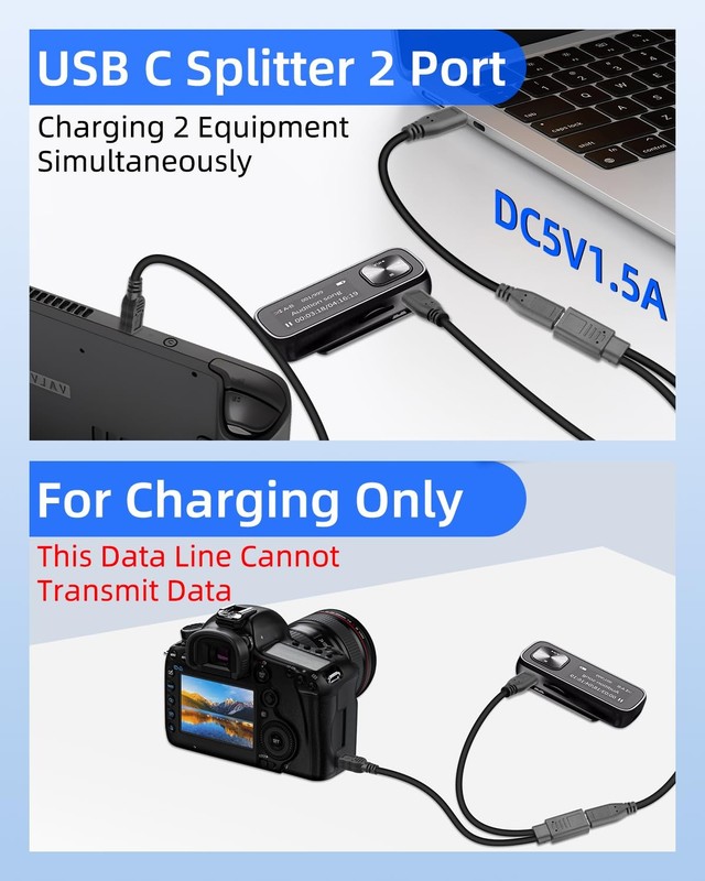 USB Splitter 1 in 2 Out Short Splitter Female to Mini USB & Cable, Only Charg... gallery