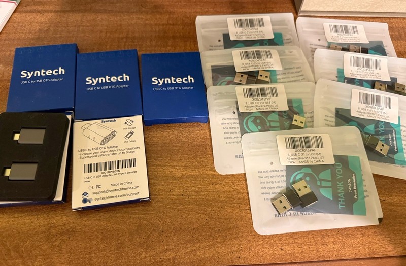 10 USB C TO USB OTG (blue Box) & 14 B UBS C (F) TO USB (M) Adapters (24) Total