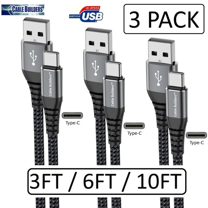 3-PACK BRAIDED USB A to C CABLE FAST CHARGE CORD 3/6/10FT for iPhone 15, SAMSUNG