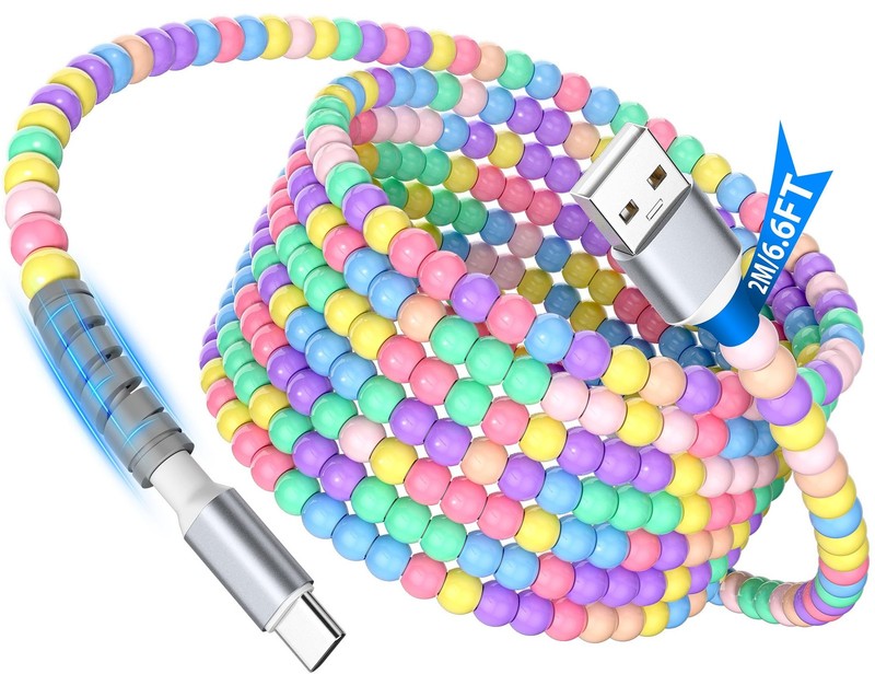 USB C Cable Beaded 6FT USB to USB-C Fast Charging Cable for iPhone 17 17e 16e...