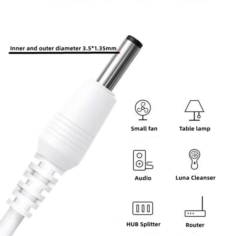 USB to DC 3.5mm Cable 5V Power Cord 3.5x1.35mm Barrel Jack Adapter White 1.5ft gallery