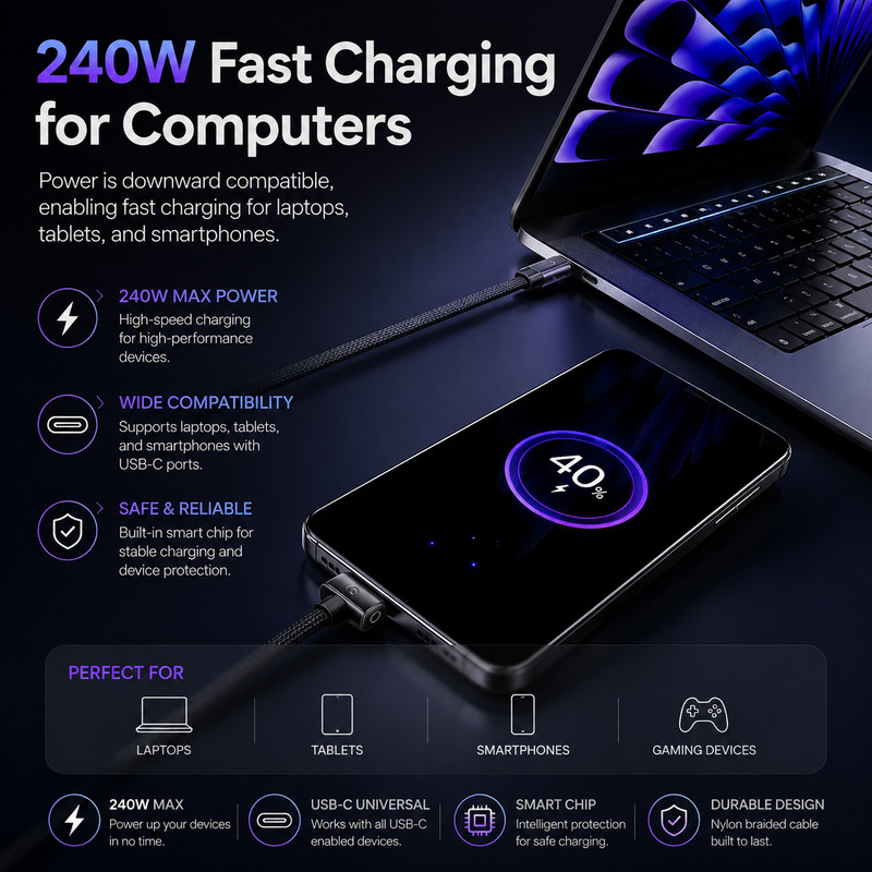 2-in-1 Invisible Holder Charger Cable–240W Fast Charging Cord with Phone Stand gallery