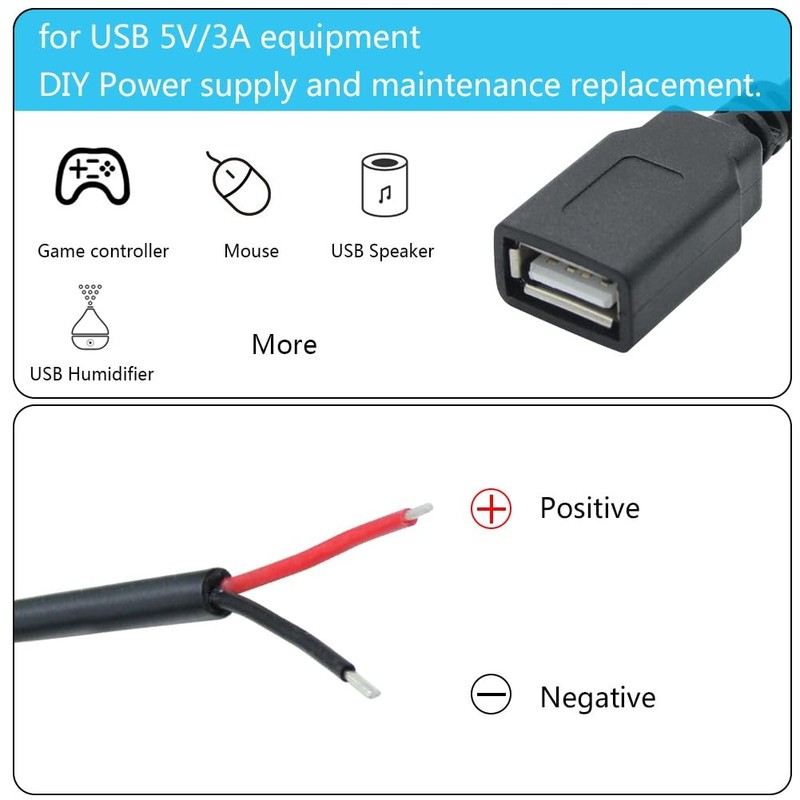 Maixbomr 6FT USB A Female Plug 2 Pin Bare Wire, USB 2.0 A Female Pigtail Open... gallery
