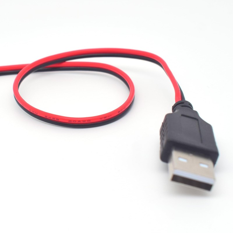 3.3FT 20AWG USB 2.0 Male Plug 2 Pin Bare Wire 5V 5A Extension Pigtail Power gallery