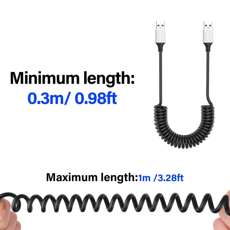 Coiled USB 3.0 Cable Type A Male to Male Extension High Speed Hub 3.28 FT gallery