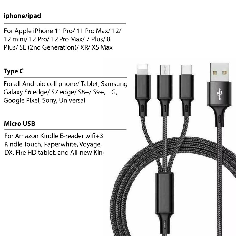 3 in 1 Fast USB Charging Cable Universal Multi Function Cell Phone Charger Cord gallery