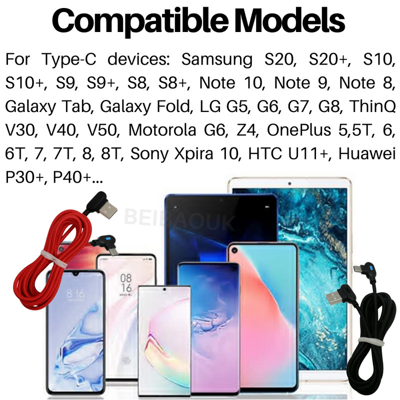 90 Degree Type C Cable 6Ft Fast Charging Cord For Samsung S20 S10 USB-C Charger gallery