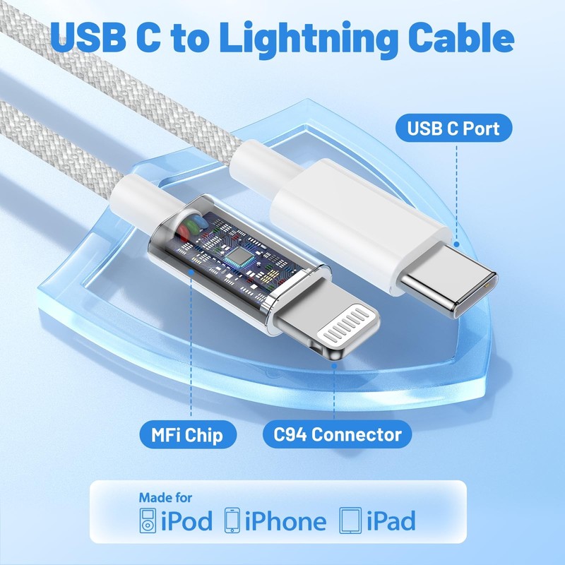 USB to Lightning Cable 2Pack 6FT+10FT, [Apple MFi Certified] iPhone Fast Char... gallery