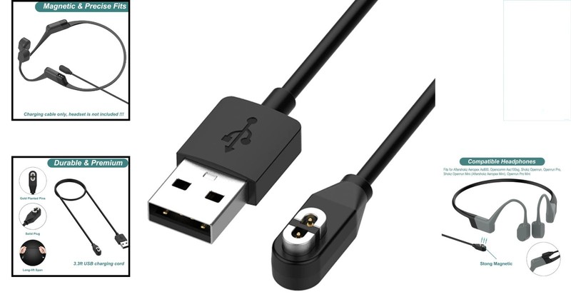 Fast Charging Magnetic USB Cable for Shokz Headphones – 1m Length Black gallery