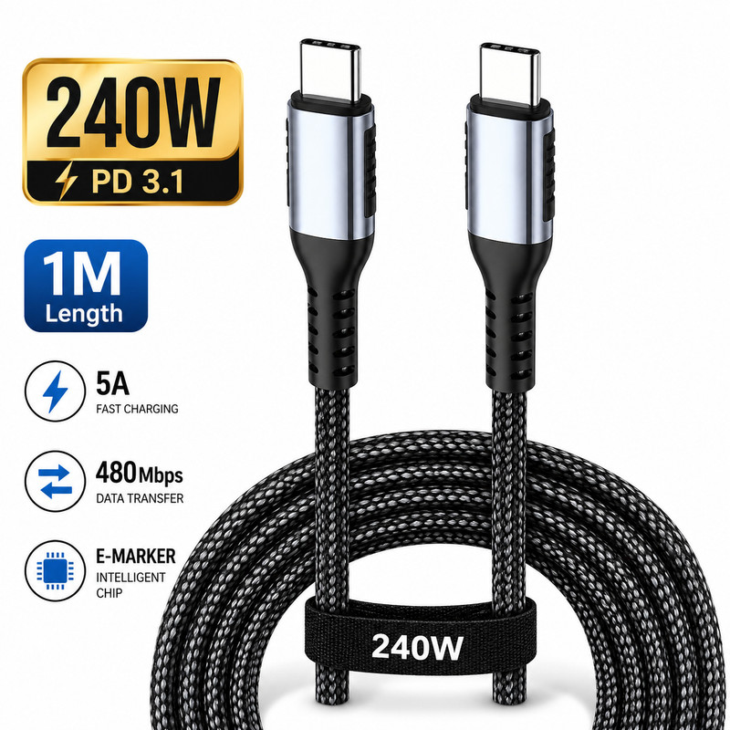 240W PD 3.1 | 5A Fast Charging | Nylon Braided | E-Marker Chip | USB-C to USB-C