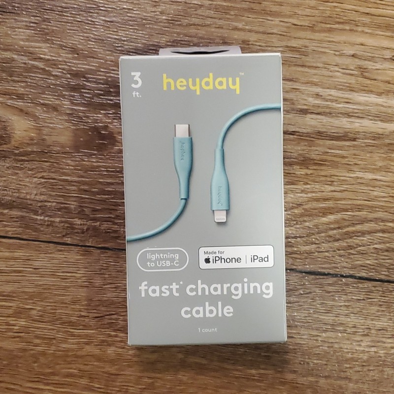 Heyday 3' Lightening To USB-C Fast Charging Cable Turquoise Made For iPhone iPad