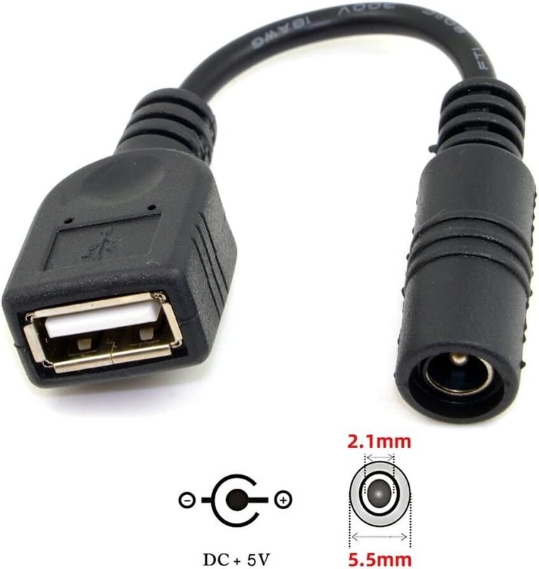 cablecc 5V USB Female to DC Power Jack 5.5 2.1mm Charge Adpter Cable for Cell Ph