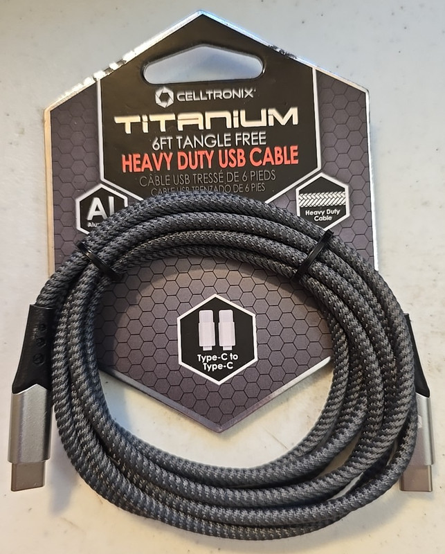 Celltronix Titanium 6′ Tangle Free Heavy Duty Cable Type C to C Connectors – New