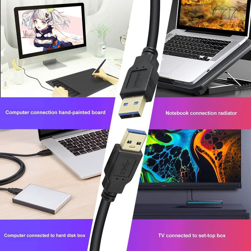 12FT Black USB 3.0 Male To Male Cable Type A 5 Gbps Double Cord Scanner gallery