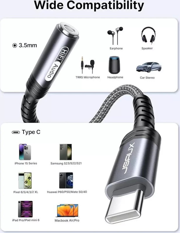 JSAUX USB Type C To 3.5mm Female Headphone Jack Adapter, USB C To Aux Audio Cord gallery