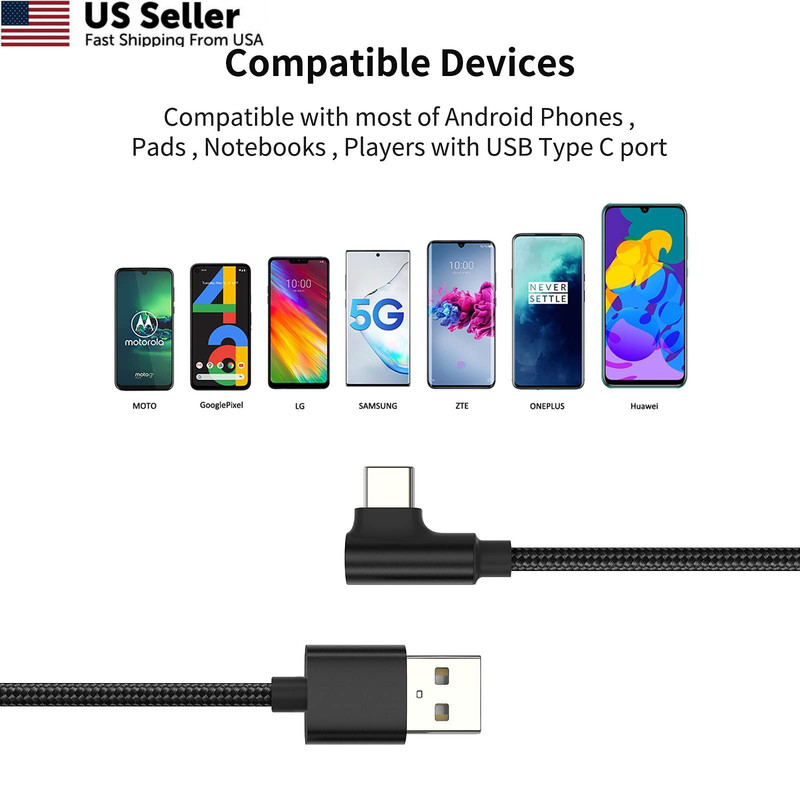 1ft Right Angle USB C Cable Fast Charging, 3 Pack 90 Degree Angled 1FT, USB-C gallery