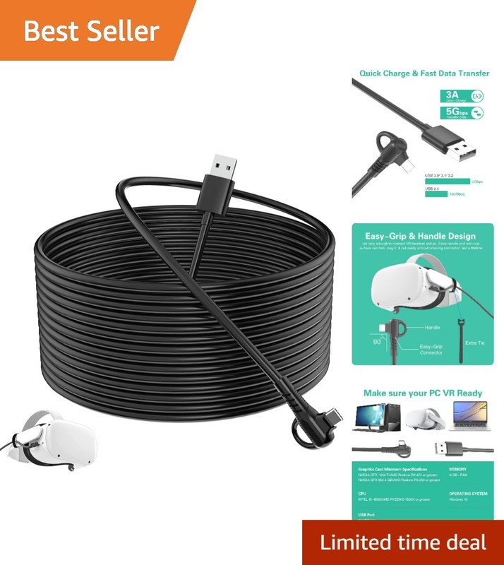 Long Link Cable for Quest 3/2/Quest, 16.4ft/5m USB C 3.2 Gen1 Cable for PC Ga…