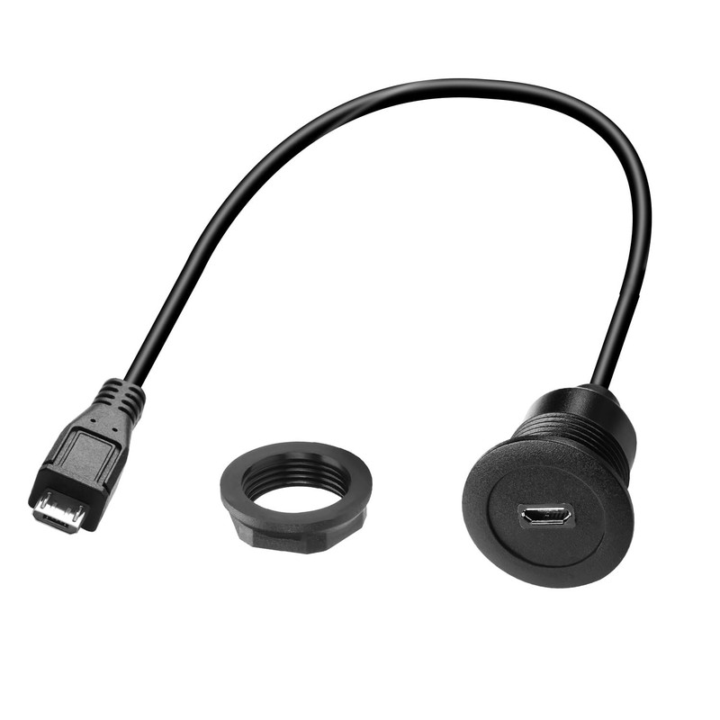 30cm Micro USB Male, Female, Flush Mount Cable, Threaded Fixed, 480Mbps