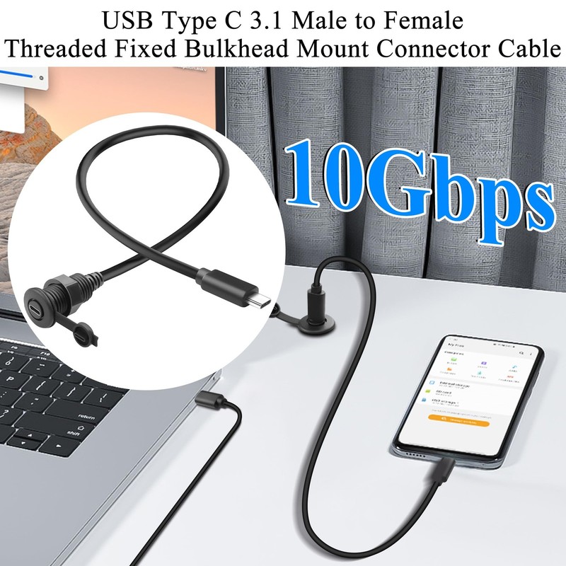 10Gbps USB C 3.1 Threaded Fixed Short Cable Connector Male To Female 30cm gallery