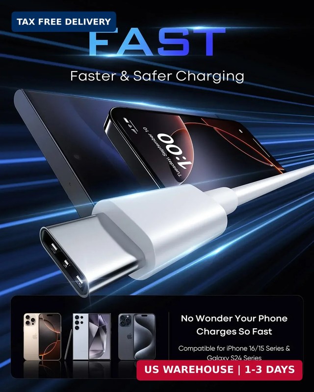 Long USB C Cable 20Ft, White Premium TPE USB A to Type C Cable Charger Cord Fast gallery