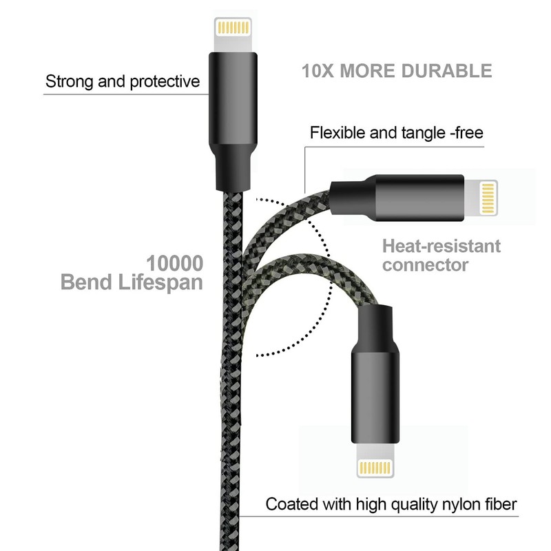 iPhone Charger, 5 Pack 3/3/6/6/10FT MFi Certified USB Lightning Cable Nylon B... gallery