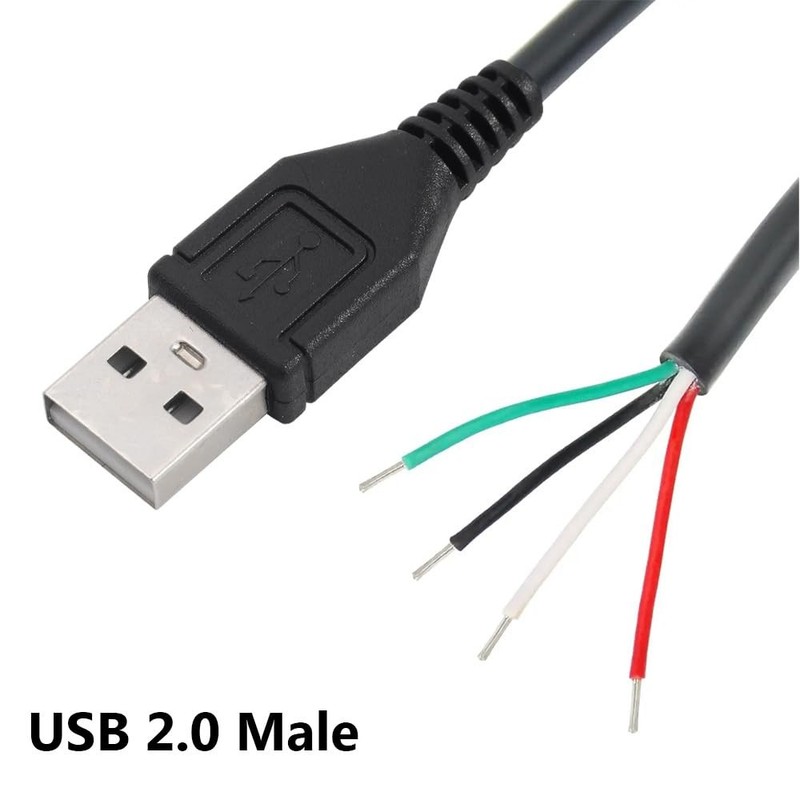 5 PCS 3Ft 28AWG USB 2.0 Male 4Pin Pigtail Data Cable 2A 5V Bare Wire Extension gallery