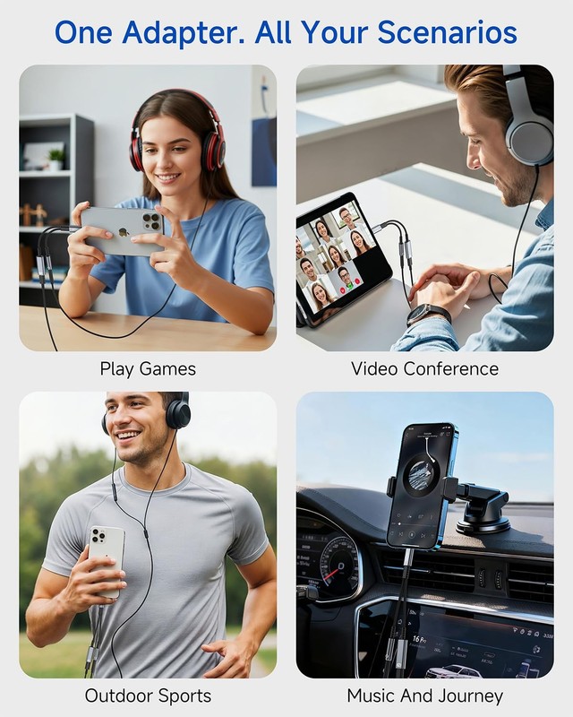 2-in-1 USB-C to 3.5mm Headphone and Charger Adapter Splitter Type-C Aux Hub gallery