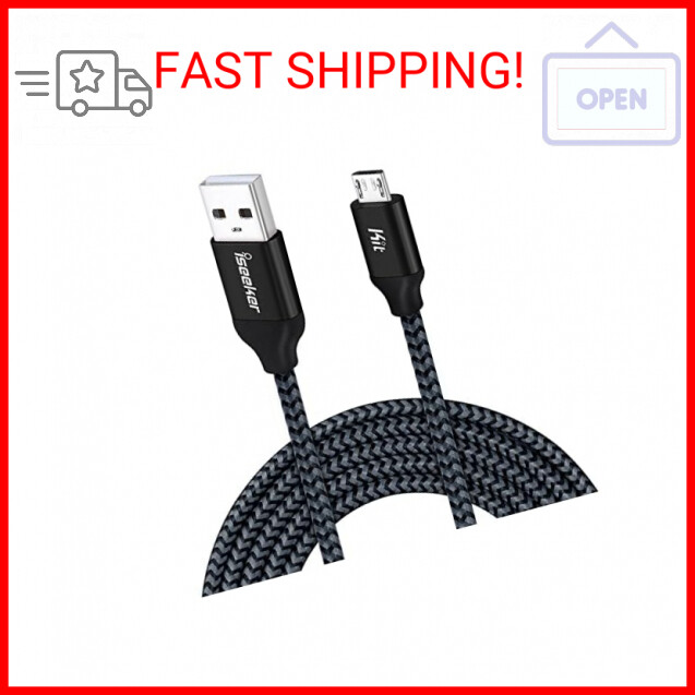 Micro USB Cable PS4 15FT,iSeeker Black Extra Long Durable Braided Type A Male to