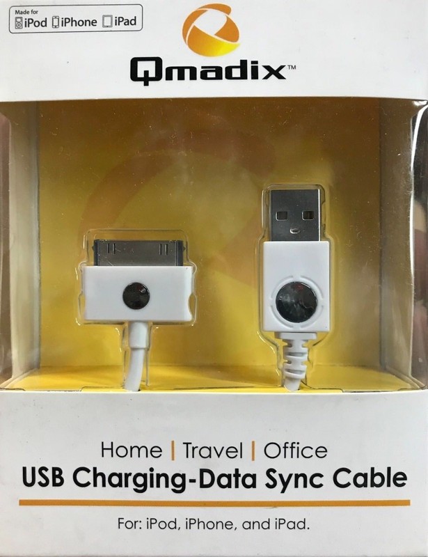 Qmadix – QM-USBAP-SYNC-WH – Cell Phone 4/4s Tablet Data Sync Cable – White