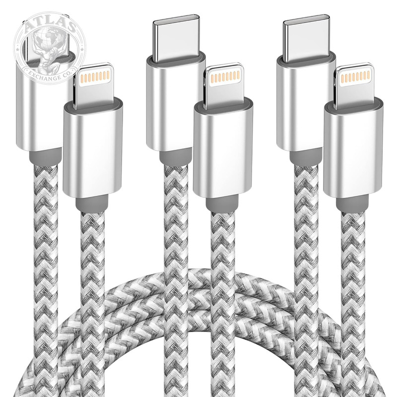 USB C to Lightning Cable 3Pack 6 FT Apple Mfi Certified Iphone Fast Charger Type