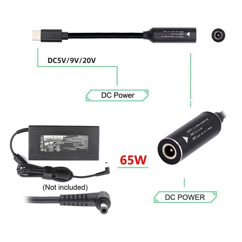 USB 65W Charge Converter DC 4.8x1.7mm to USB 5V 9V 20V Power Plug Charge Cable gallery