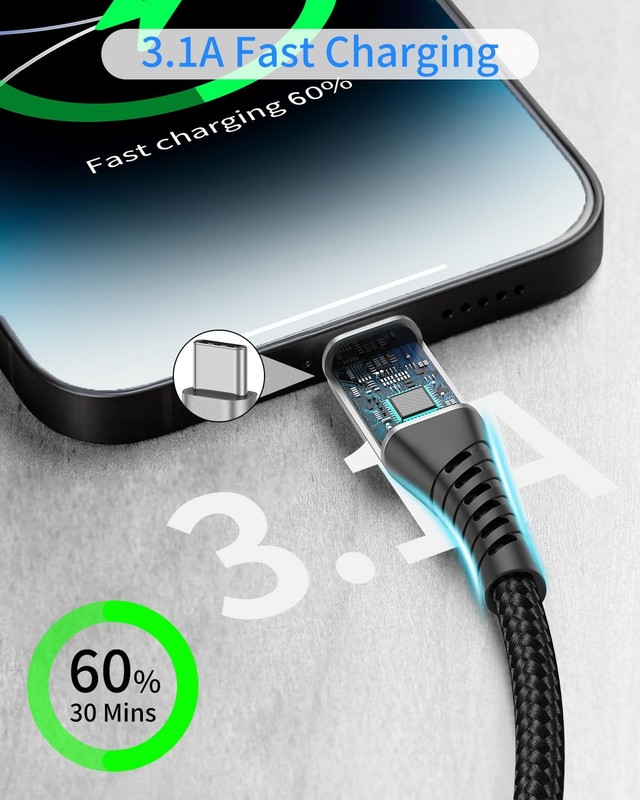 Short USB A to C 1FT 2 Pack Braided 3A Fast Charging Cable for Phone gallery