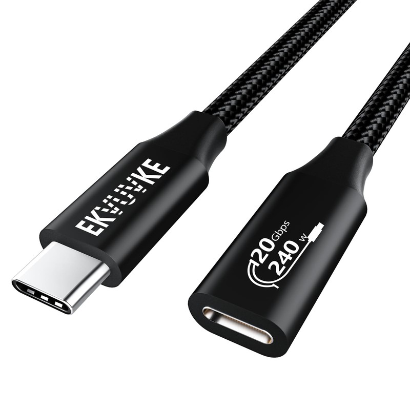 USB C Extension Cable [20Gbps/240W/4K@60Hz] 6.6FT, 3.2 6.6 Feet, Black