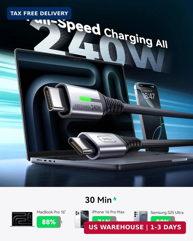 INIU USB C to USB C Cable, 240W Fast Charging Type C Charger Cord, Braided USBC gallery