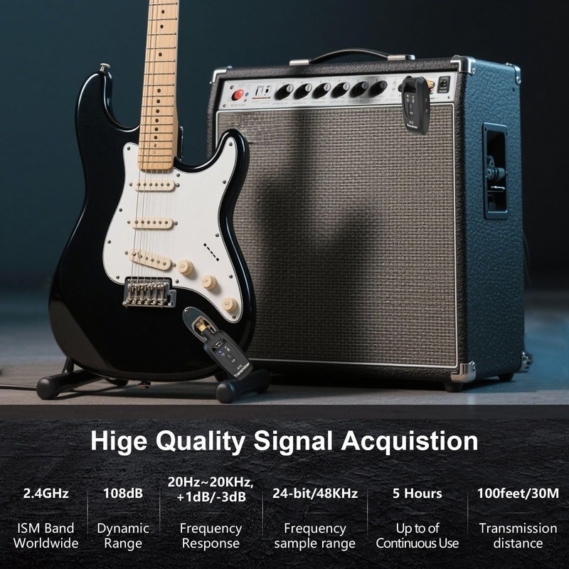 Wireless Guitar System 2.4GHz 2 Modes, Thumb-Size, 250° Rotatable, Wireless gallery