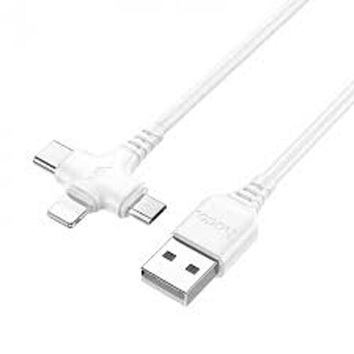 Hoco X77 3 in 1 USB-A, USB-C, Micro-USB Charging Cable iPhone – 1M, White